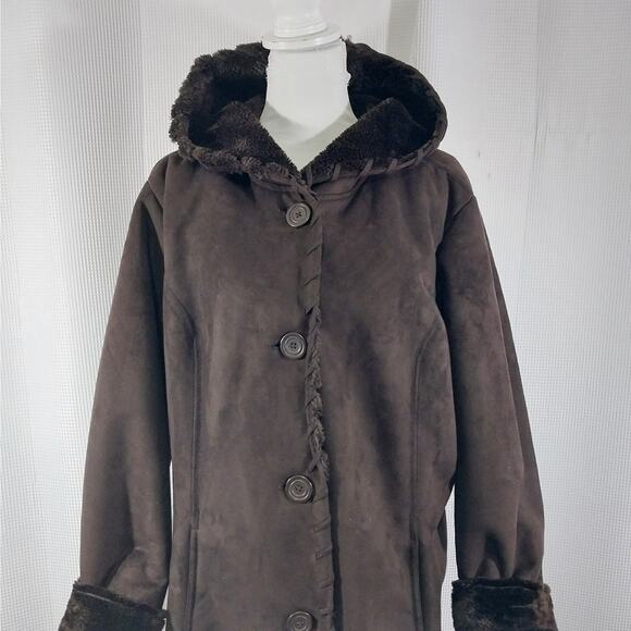 DENIM & CO.! RICH ESPRESSO BROWN VEGAN SUEDE & SHEARLING LINED JACKET! SZ XL - Picture 6 of 14